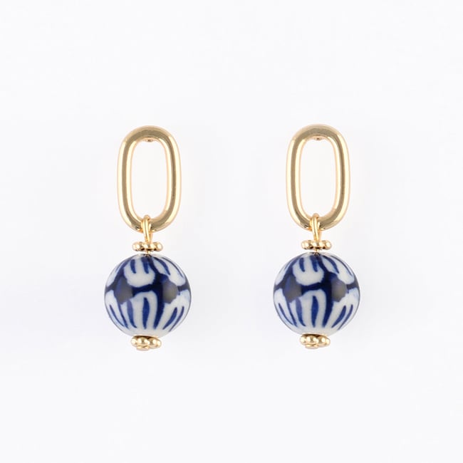 Boucles d'oreilles perle en céramique bleu bleu <span itemprop=