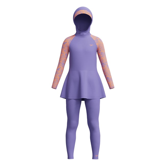 Maillot de bain modeste manches longues motif/style uni et imprimé MODESTY violet / orange imprimé <span itemprop=