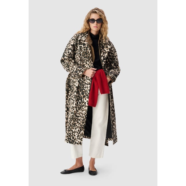 Trench en jean à motif léopard marron <span itemprop=
