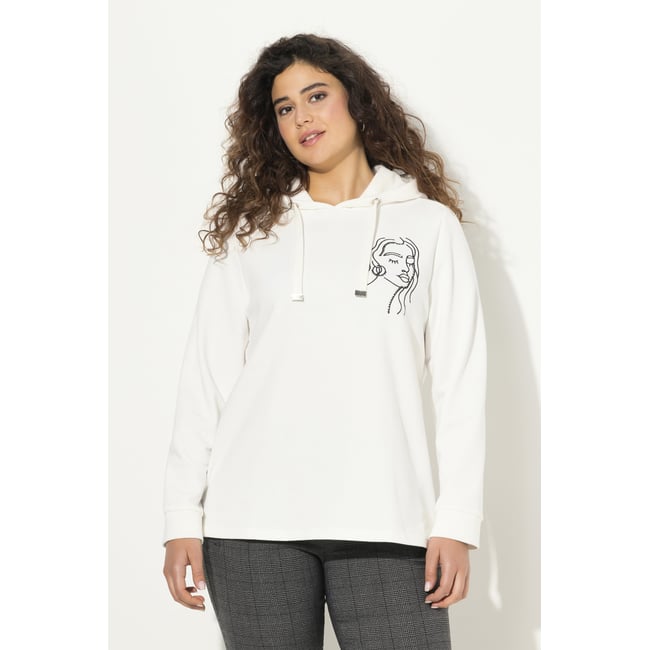 Sweat-shirt à capuche et manches longues blanc cassé <span itemprop=