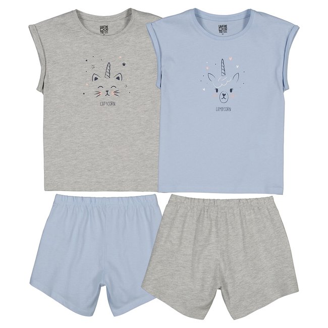 Lot de 2 pyjashorts en jersey de coton gris + bleu LA REDOUTE COLLECTIONS
