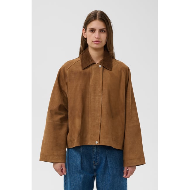 Veste en cuir marron bronze brown <span itemprop=