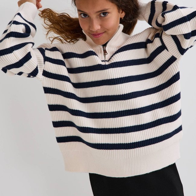 Pull rayé à col camionneur naturel <span itemprop=