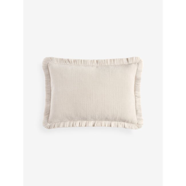 Coussin en chenille et velours à franges naturel moyen <span itemprop=