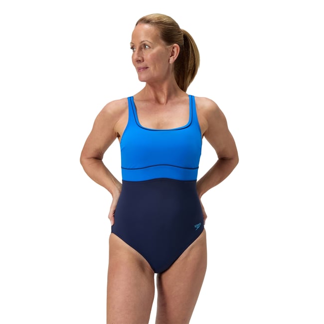 Maillot de bain 1 pièce bicolore motif/style contour ECLIPSE bleu <span itemprop=