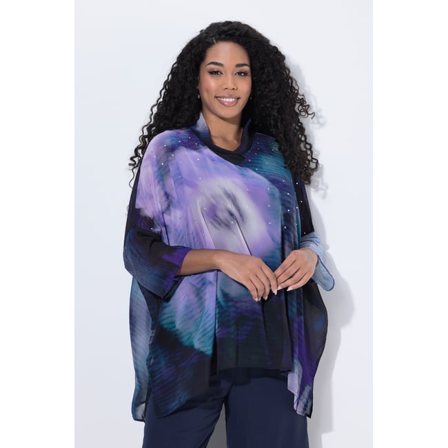 Tunique en mousseline doublée marine <span itemprop=
