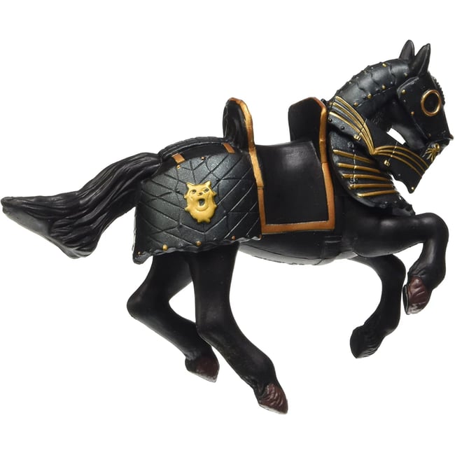 Figurine Cheval du chevalier en armure noire blanc <span itemprop=
