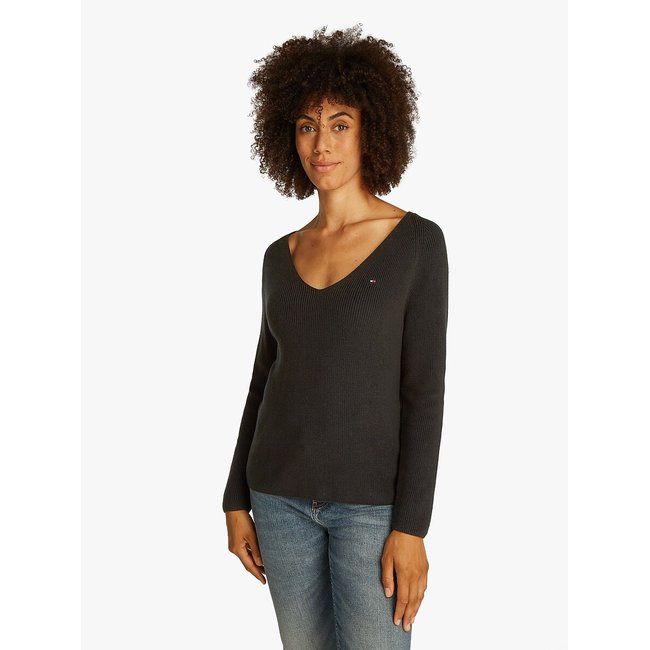 Camisola com decote em V, mangas compridas azul claro <span itemprop=