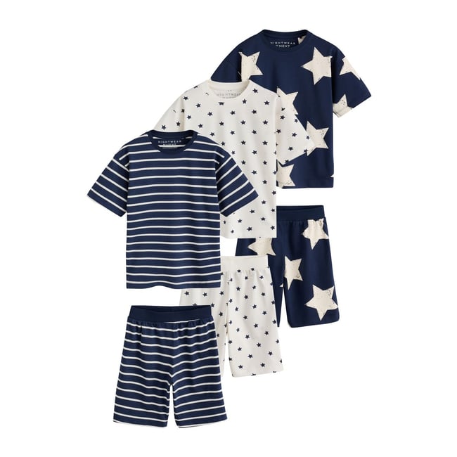 Pyjama short, lot de 3 rayures bleu marine/blanc <span itemprop=
