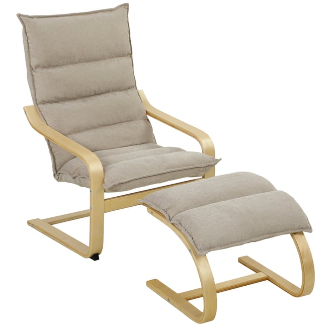 Fauteuil d'appoint avec repose-pieds Lin Couleur beige <span itemprop=