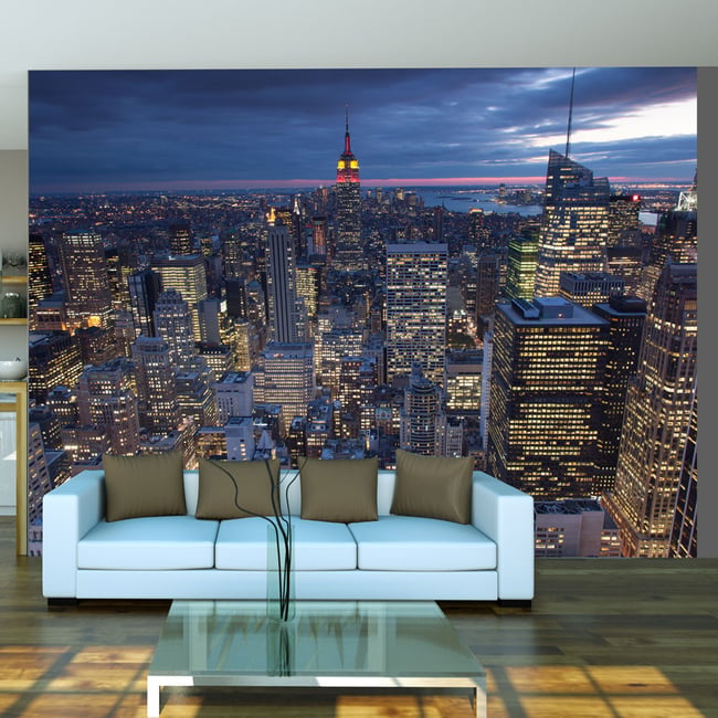 Papier peint intissé panoramique Ville et Architecture New York - nuit Couleur blanc <span itemprop=