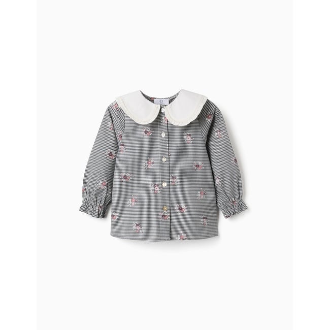 Chemise en coton à motif Vichy avec imprimé floral bleu foncé <span itemprop=