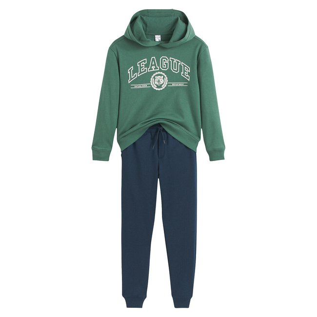 Ensemble 2 pièces sweat et jogging en molleton  vert + bleu marine <span itemprop=