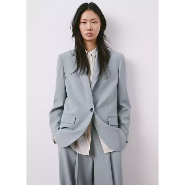 Blazer de costume droit avec poches à rabat bleu <span itemprop=