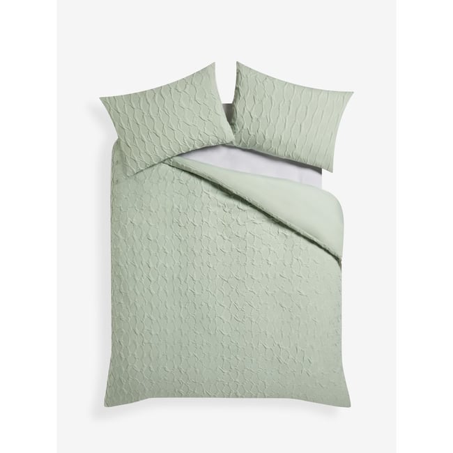Housse de couette à carrés texturés vert sauge <span itemprop=