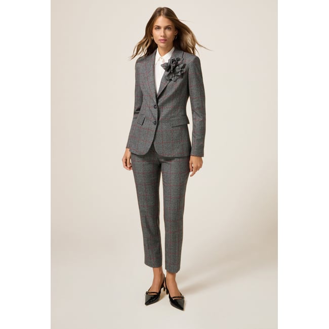 Blazer à carreaux avec broche gris <span itemprop=