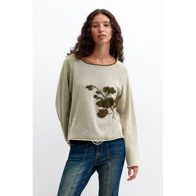 pull fin à fleurs vert <span itemprop=