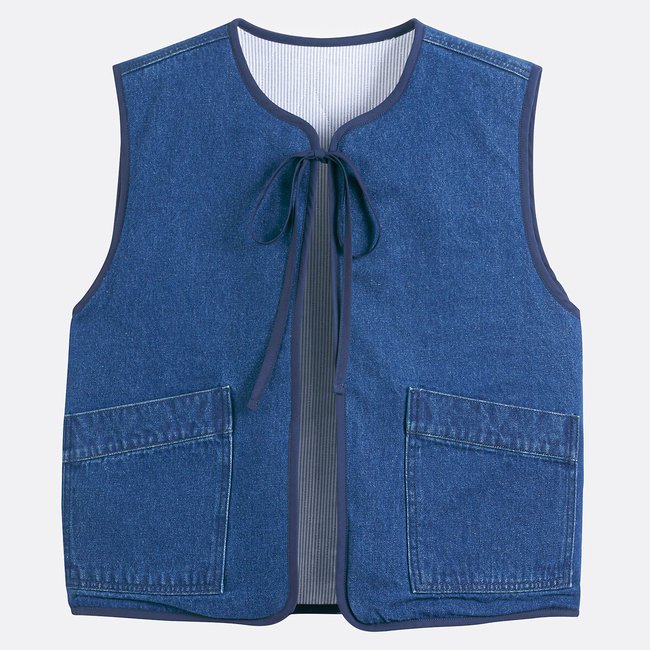 Veste sans manches en denim, réversible bleu brut <span itemprop=