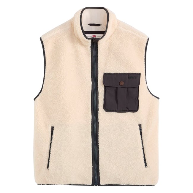 Blouson écru en maille sherpa pourvu d'une coupe droite et d'un col montant écru <span itemprop=