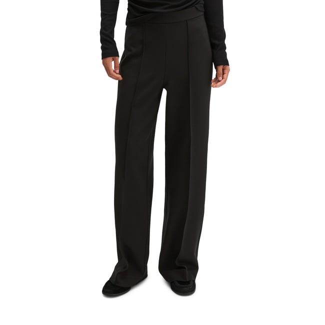 Pantalon en jersey à enfiler, coupe large en interlock doux noir <span itemprop=