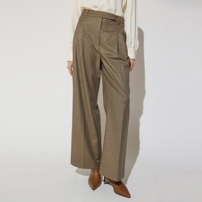 Pantalon palazzo à plis pied-de-poule métallisé carreaux <span itemprop=