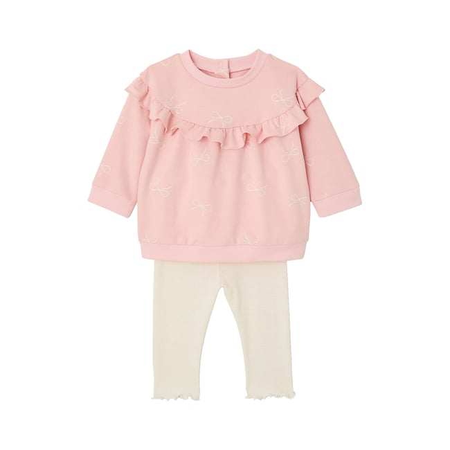 Ensemble bébé sweat à volant + legging rose <span itemprop=