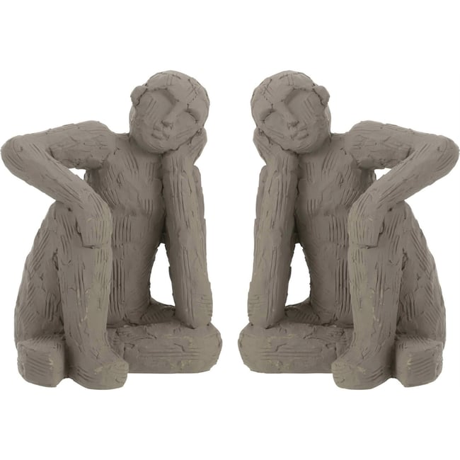 Serre-livres figurine en ciment, Lot de 2 Couleur gris <span itemprop=