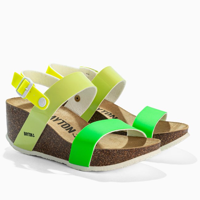 Sandales compensées SELENE pour femme vert citron <span itemprop=