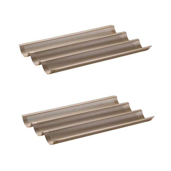 Lot de 2 moules à gâteaux 38,5/24,6/3 cm en acier MOJAVE GOLD or <span itemprop=