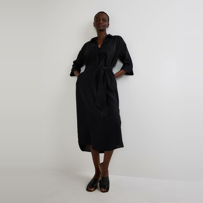 Robe midi unie en lin - MONOPRIX