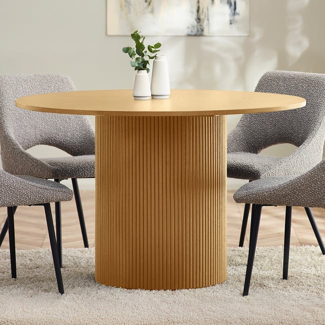 Leno Fluted Base Round Dining Table (Seats 4), light oak, SO'HOME
