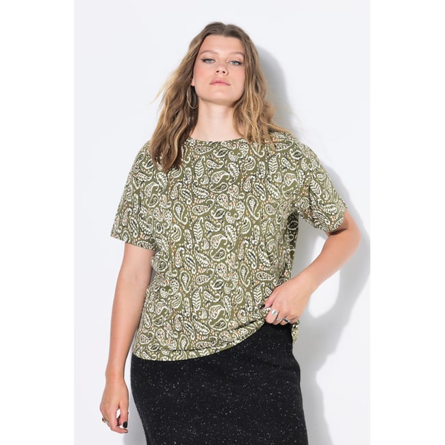 T-shirt oversize, imprimé cachemire palmiers verts <span itemprop=
