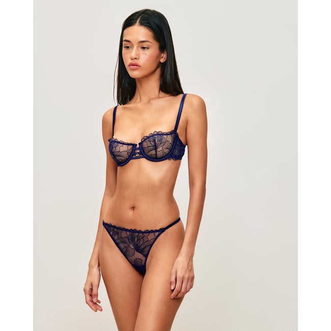 Soutien-gorge corbeille en dentelle SLEAZELIZ bleu marine <span itemprop=