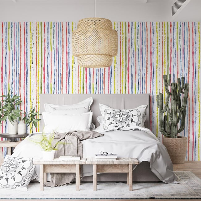 Papier peint à rayures peint à l'aquarelle - 340x260 cm (l x h) Couleur multicolore <span itemprop=