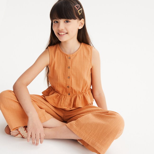 Cotton Top and Trousers Set, orange, LA REDOUTE COLLECTIONS