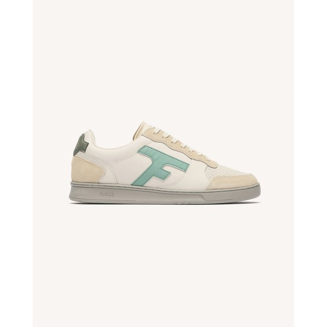 Baskets basses cuir suede HAZEL HAZEL crème et bleu <span itemprop=