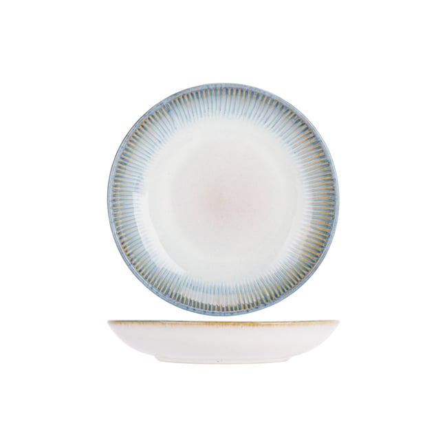 Lot de 6 assiettes creuses en grès, LISTRA Couleur bleu-beige <span itemprop=