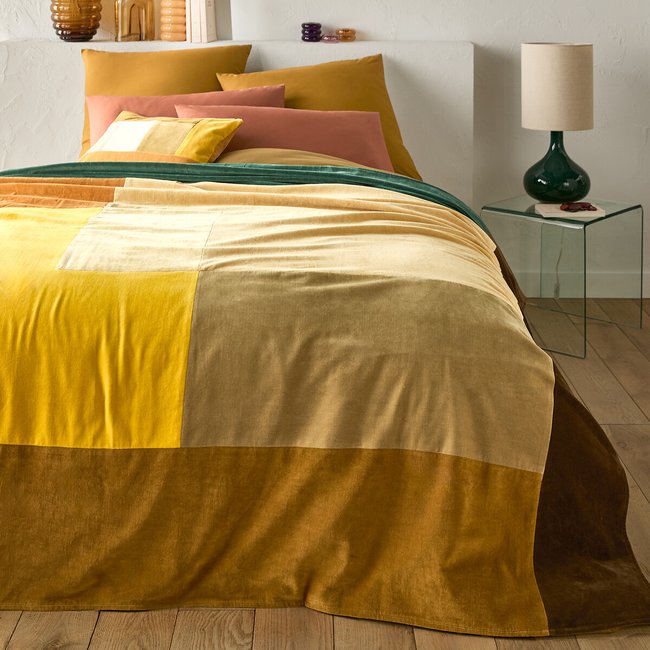 Colcha patchwork de terciopelo de algodón Tadeo multicolor <span itemprop=