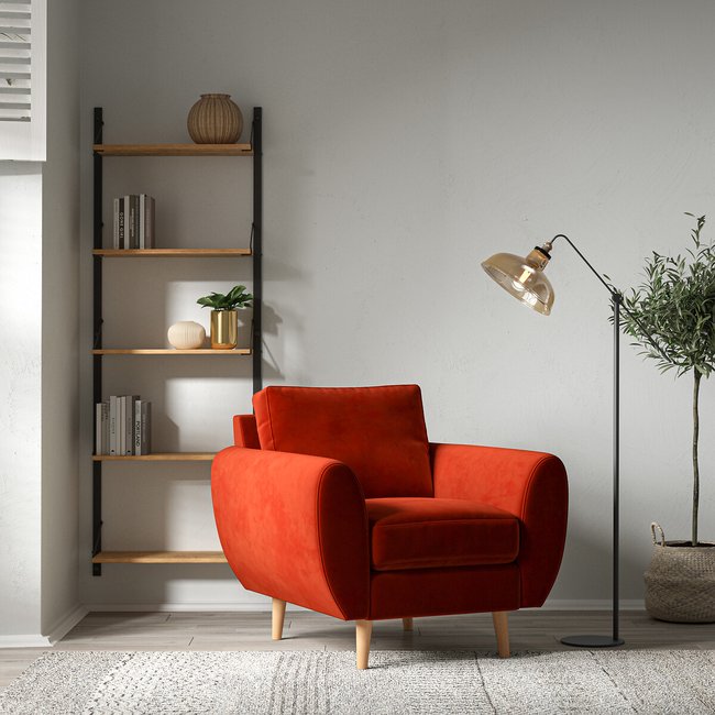Ada Scandi Velvet Armchair with Light Wood Legs - SO'HOME