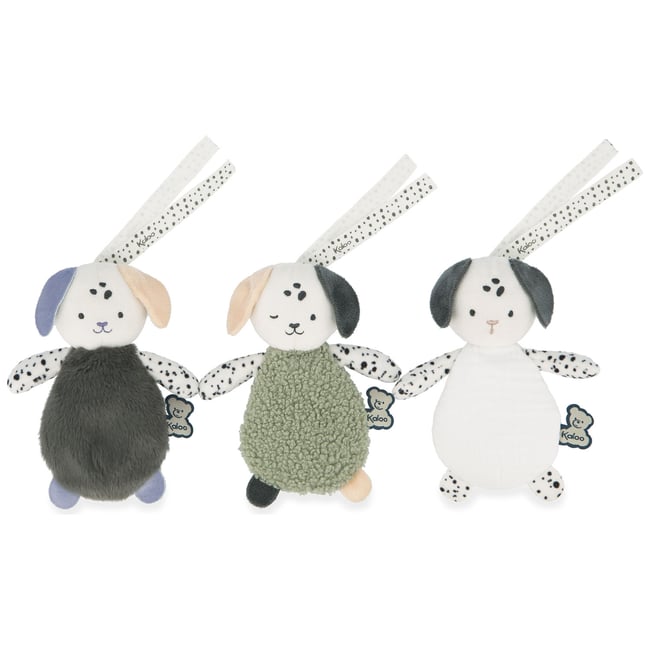Lot de 3 doudous sensoriels blanc, vert, rose <span itemprop=