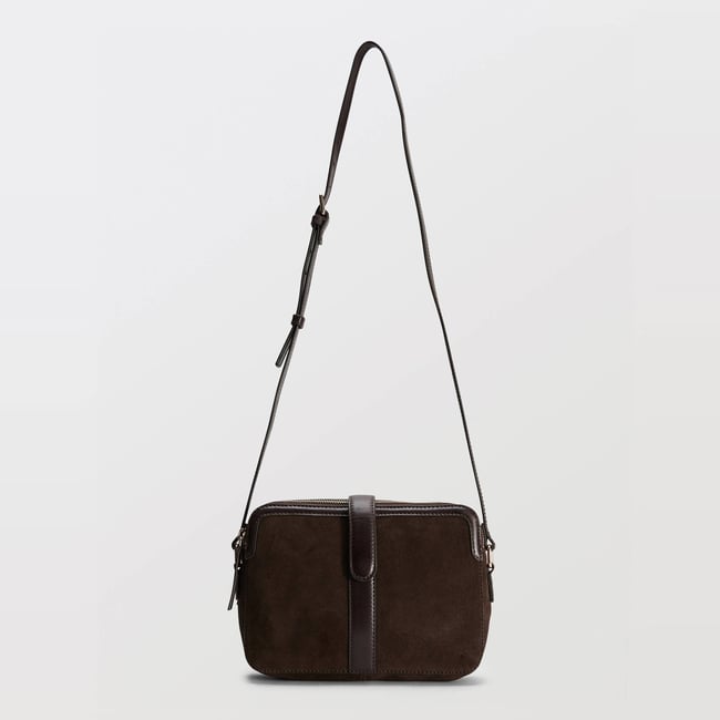 Sac porté travers double compartiment en cuir pudding <span itemprop=