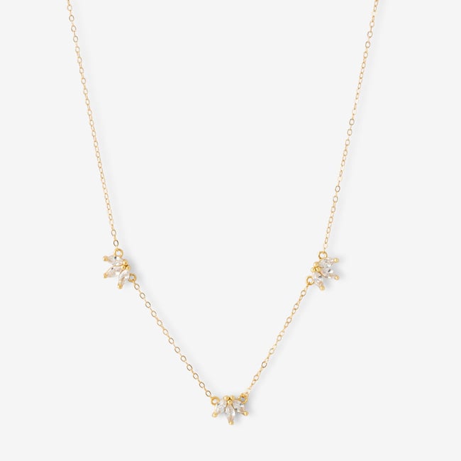 Collier pétales zirconium en argent garanti doré doré <span itemprop=
