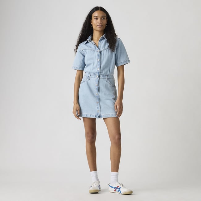 Robe courte manches courtes denim  denim clair <span itemprop=