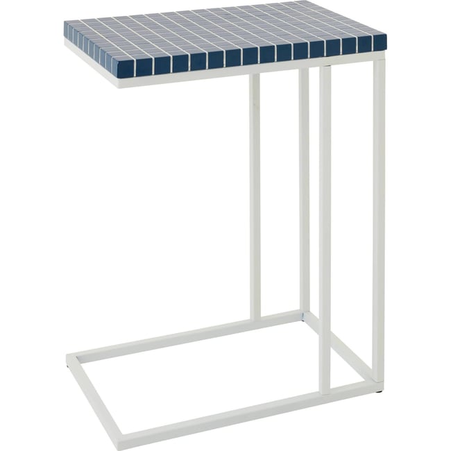Table d'appoint rectangulaire en métal Couleur bleu et blanc <span itemprop=