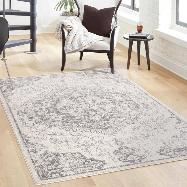 Vintage Style Medallion Rug, ivory, SO'HOME