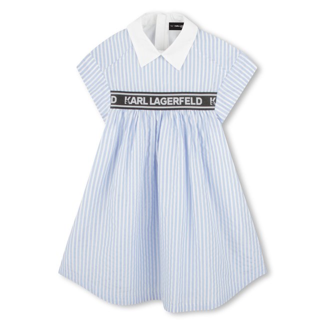 Robe chemise rayée métallisée blanc bleu <span itemprop=