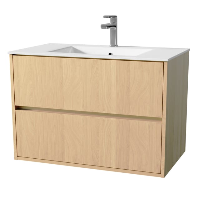 Meuble de salle de bains suspendu 2 tiroirs avec vasque Couleur naturel <span itemprop=