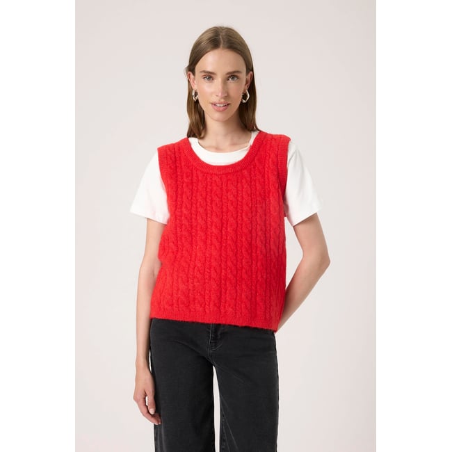 Manteau tricoté rouge red alert <span itemprop=