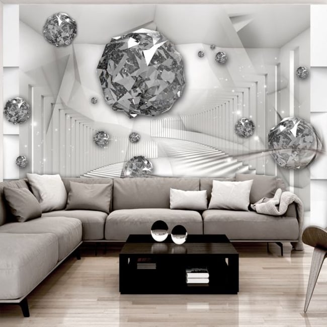 Papier peint intissé panoramique Abstractions Diamond Chamber Couleur gris / argent <span itemprop=