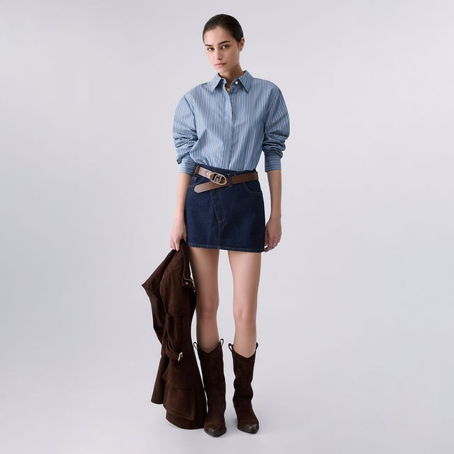 Minijupe asymétrique en denim délavage normal <span itemprop=